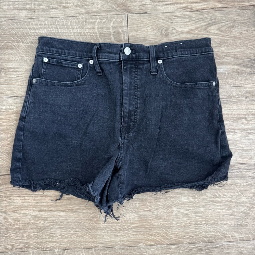 Madewell High Rise Black Denim Shorts with Frayed Hem
